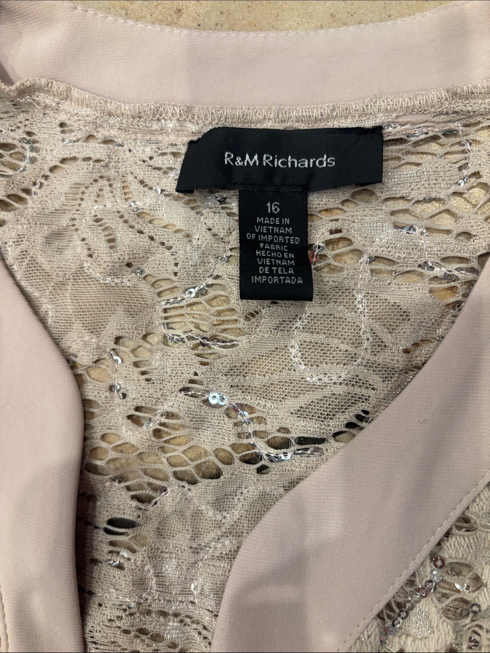 R&M Richards ASL Pale Blush Lace & Sequin Open Front Jacket Wedding Event - Picture 2 of 8